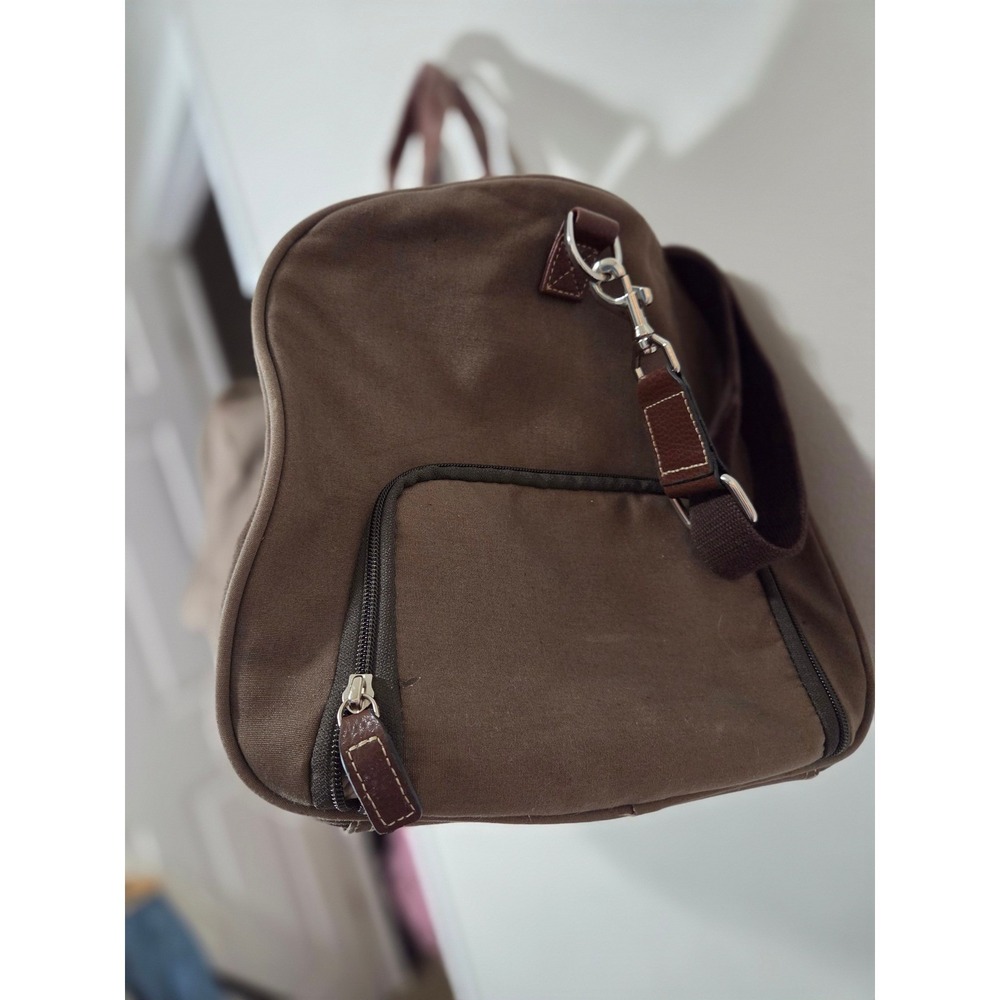 Peter Millar Canvas Duffel Bag Brown Olive Plaid Lining Weekend Travel Gym Bag - Picture 3 of 12